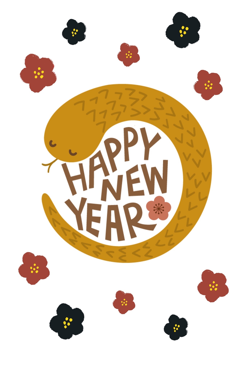 花イラストのハッピーニューイヤーの無料年賀状テンプレート 8809