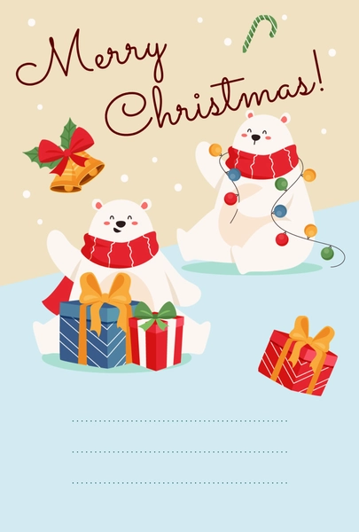 クリスマスカード（しろくまとプレゼント）, message card, message card template