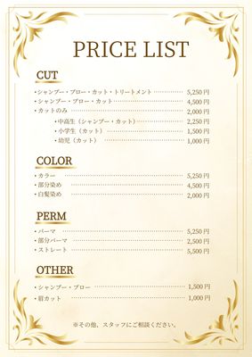 美容室の価格表デザイン