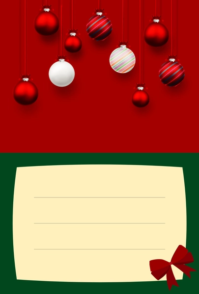 クリスマスカード（赤背景オーナメント）, メッセージカード, メッセージカードテンプレート