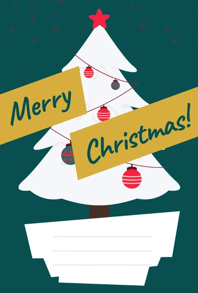 クリスマスカード（白ツリーとリボン）, メッセージカード, メッセージカードテンプレート