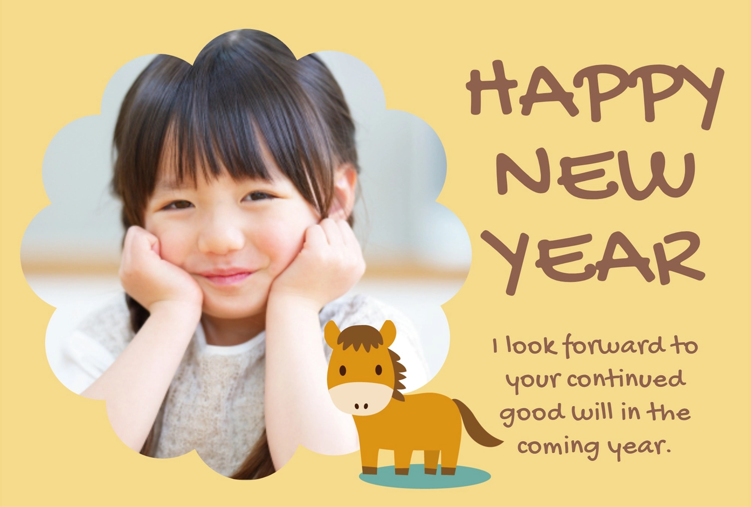 馬と女の子のナチュラル年賀状, happy, new, year, 年賀状テンプレート
