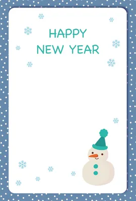 雪だるまと雪の結晶を描いた北欧風年賀状, 年賀状, 年賀状テンプレート