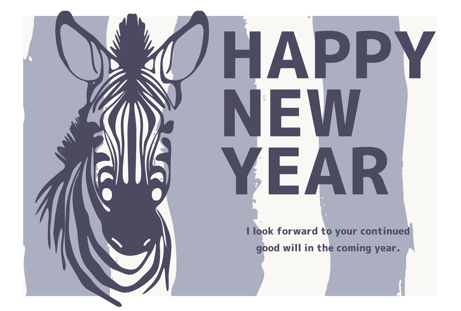 おしゃれなシマウマのアップ年賀状, happy, new, year, 年賀状テンプレート