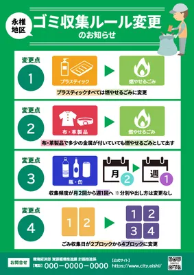 緑色のゴミ収集ルール変更チラシ
, チラシ, チラシテンプレート