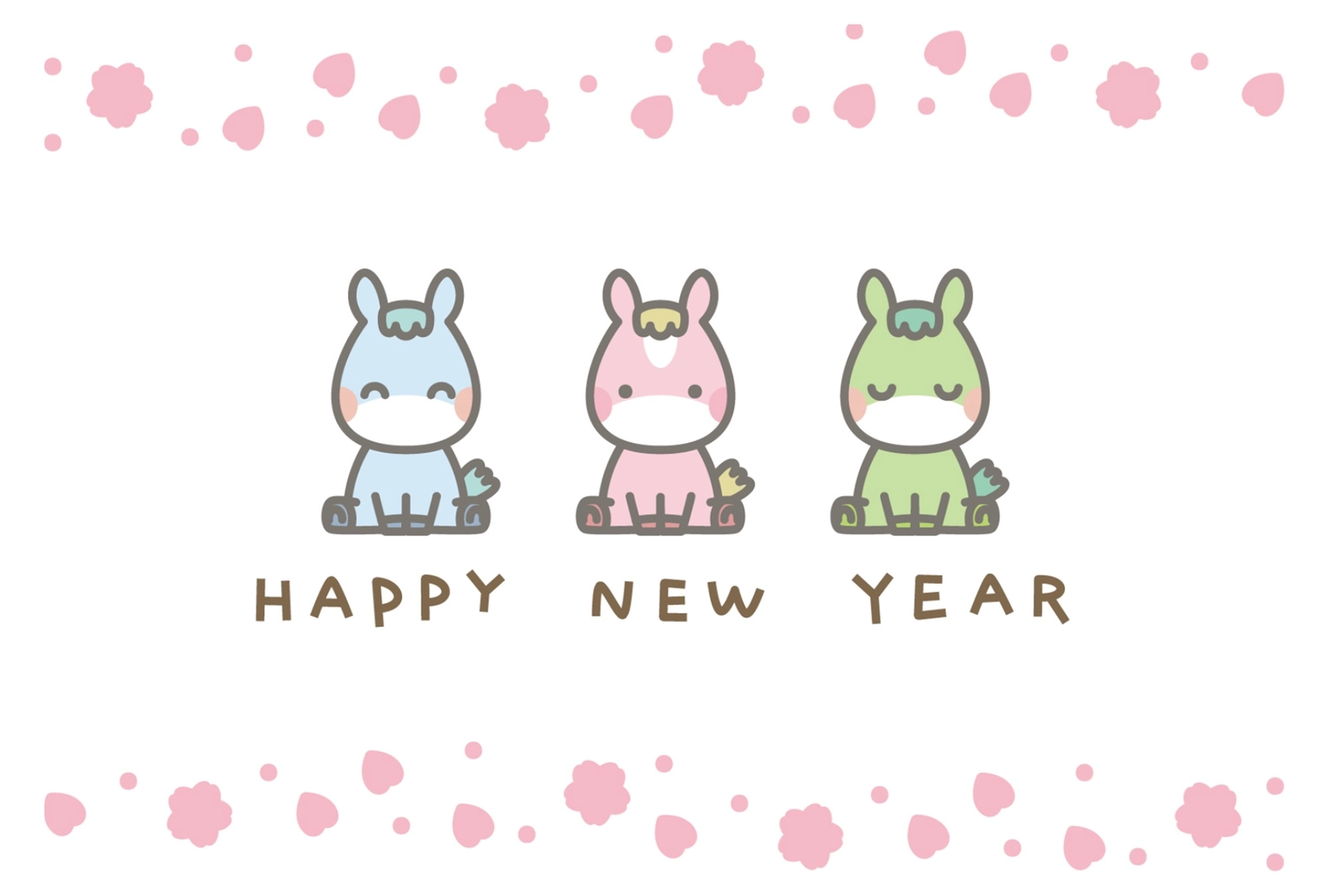シンプルな三色馬の年賀状, happy, new, year, 年賀状テンプレート