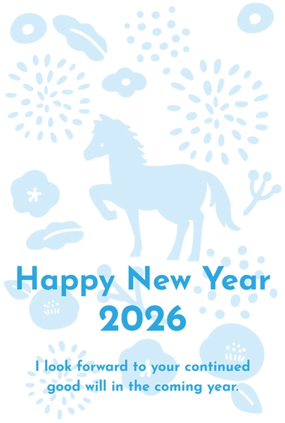 おしゃれな青い馬の年賀状, 年賀状, 年賀状テンプレート