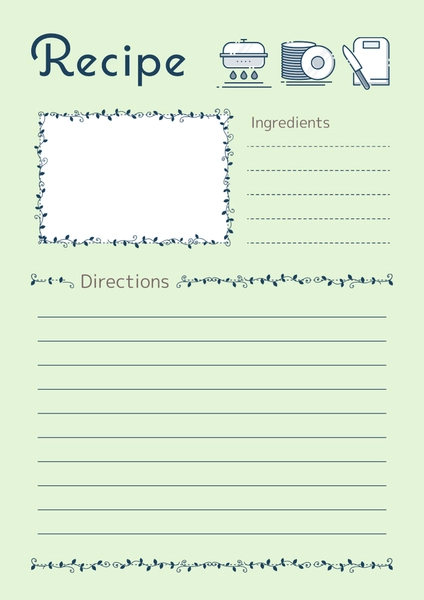 グリーンの北欧風レシピノートカード, Recipe Card, Recipe Card template