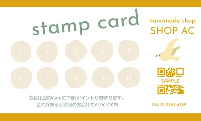 鳥と花のイラストのハンドメイドショップのポイントカード, 販促ツール, 販促ツールテンプレート