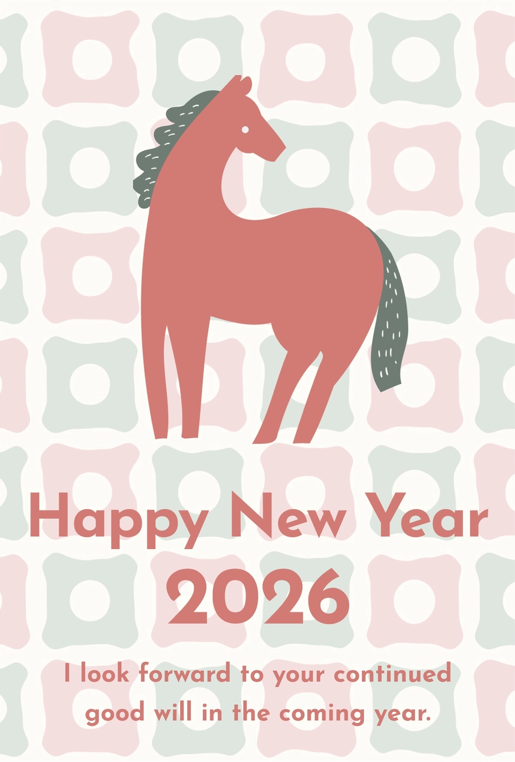 おしゃれな赤い馬の年賀状, happy, new, year, 年賀状テンプレート