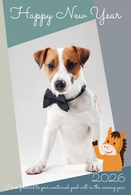 ポップな馬の写真フレーム年賀状（グレー）