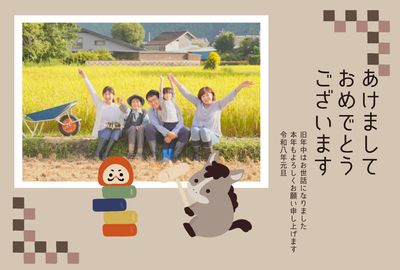 だるまと馬のシンプル年賀状