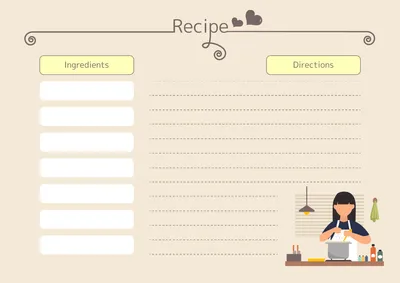 クラシックブラウンのレシピカード（女性シェフ）, Recipe Card, Recipe Card template