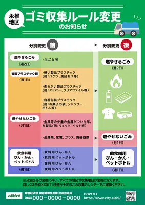 分別変更の比較表入りゴミ収集ルールチラシ
, Flyer, Flyer template