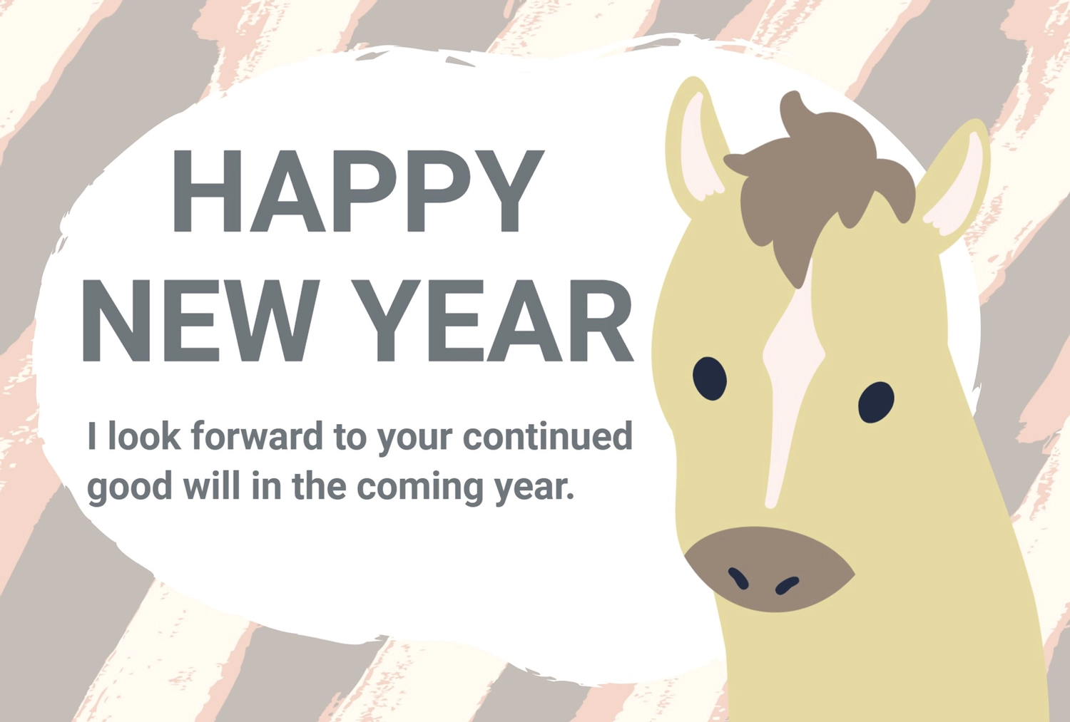 おしゃれな馬の顔イラスト年賀状, happy, new, year, 年賀状テンプレート