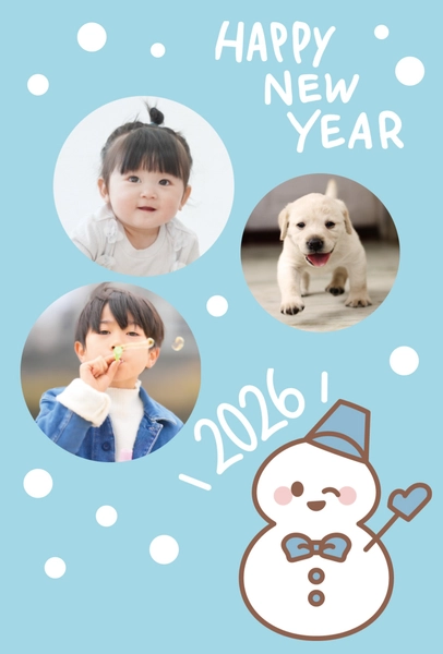 雪だるまと写真フレーム2026, New Year Card, New Year Card template